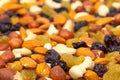 Background of mixture of nuts and raisins