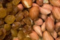 Background of mixture of nuts and raisins