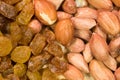 Background of mixture of nuts and raisins