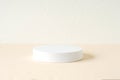 Background, mock up for product branding, cosmetics on white round geometric podium. Empty circle template platform for product