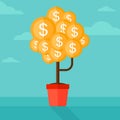 Background of money tree with dollar coins. Royalty Free Stock Photo