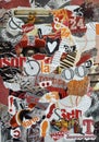 Background Mood board collage made of teared magazines in red,orange and black colors