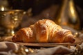 drink morning background sweet bakery croissant bokeh table breakfast background cup food. Generative AI.