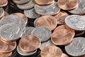 Background of  most common American coins on black background Royalty Free Stock Photo