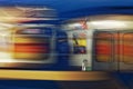 Background of motion blur of speed train in the subway. Underground vehicle dynamic motion.