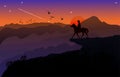 Graphics image the man ride horse on mountain silhouette twilight is a sunset with mountain background Royalty Free Stock Photo