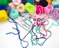 Background of multi-colored balls of yarn and thread Royalty Free Stock Photo