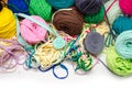 Background of multi-colored balls of yarn and thread Royalty Free Stock Photo