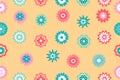Background of multi-colored decorative flowers isolated on a yellow background. Cute bright flowers, vector illustration Royalty Free Stock Photo