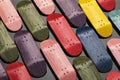 Background of multi-colored wooden boards for fingerboards Royalty Free Stock Photo