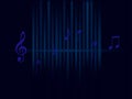 Background music blue sound waves and notes isolated on dark background Royalty Free Stock Photo