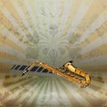 Background music jazz saxophone and piano keys Royalty Free Stock Photo