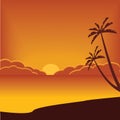 Background, natural landscape: orange sunset, sea and beach. Royalty Free Stock Photo