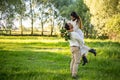 On background on nature in the courtyard of house. Close up. Wedding first dance Royalty Free Stock Photo