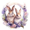 Watercolor cute flower easter spring rabbit illustration background animal bunny card Royalty Free Stock Photo