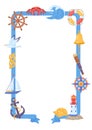 Background with nautical symbols and items. Marine cute illustration.