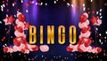 Background of neon bingo sign and confetti