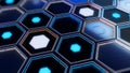 Background of neon hexagonal cells. Animation. Horizontal futuristic surface with large neon hexagonal cells. Futuristic