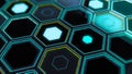 Background of neon hexagonal cells. Animation. Horizontal futuristic surface with large neon hexagonal cells. Futuristic