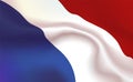 Background Netherlands Flag in folds. Tricolour banner. Pennant with stripes concept up close, standard Holland. Western Europe