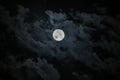 Background with night cloudy sky and full moon. Halloween Spooky night Royalty Free Stock Photo