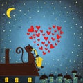 Background with night sky ,cat and saxophone Royalty Free Stock Photo