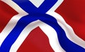 Background Norwegian Flag in folds. Tricolour Kingdom of Norway banner. Pennant with stripes concept up close, standard. Northern