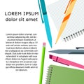 Background with notebook, pens, pencils and place for your text Royalty Free Stock Photo