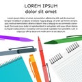 Background with notebook, pens, pencils and place for your text Royalty Free Stock Photo