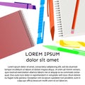 Background with notebook, pens, pencils and place for your text Royalty Free Stock Photo