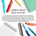 Background with notebook, pens, pencils and place for your text Royalty Free Stock Photo