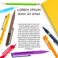 Background with notebook, pens, pencils and place for your text Royalty Free Stock Photo