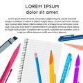 Background with notebook, pens, pencils and place for your text Royalty Free Stock Photo