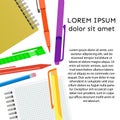 Background with notebook, pens, pencils Royalty Free Stock Photo