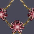 SEAMLESS BACKGROUND WITH OCTOPUS AND GOLD CHAINS ON DARK BACKGROUND