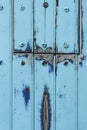 Background of Old Blue wooden door in Spain Royalty Free Stock Photo