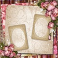 Background with old frames and dried roses