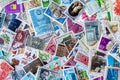 Background from old multicolored postage stamps collection from different countries Royalty Free Stock Photo