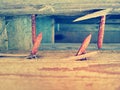 Background of old nails and wood Royalty Free Stock Photo