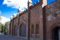 Background, old red brick fortress on blue sky background6