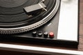 Background of an old retro vinyl record player, close-up Royalty Free Stock Photo