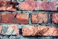 Background old surface, vintage cracked wall, red handmade brick close-up, grungy texture Royalty Free Stock Photo