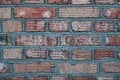 Background from old surface, Wall with red old bricks, outdoor destructive weathering, textured rough surface. Close-up Royalty Free Stock Photo