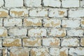 Background of old vintage dirty brick wall with peeling plaster, texture. Peeling paint on beige bricks. close up Royalty Free Stock Photo