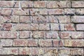 Background of old vintage dirty brick wall, surface close-up. Colorful grunge texture of wall with peeling plaster, copy Royalty Free Stock Photo