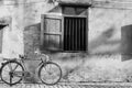 The background is the old walls vintage bike. Royalty Free Stock Photo