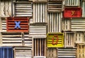 Background of old wooden boxes, Stack of crates with Russian letters of the alphabet, translation of letters: H, y, u. concept, Royalty Free Stock Photo