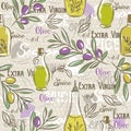 Background with olive, bottle oil, leafs and spice.