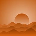 Background of orange desert landscape with big sun and mountains illustration vector Royalty Free Stock Photo