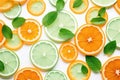 Background of orange lime slices and fresh mint. Generative AI Royalty Free Stock Photo